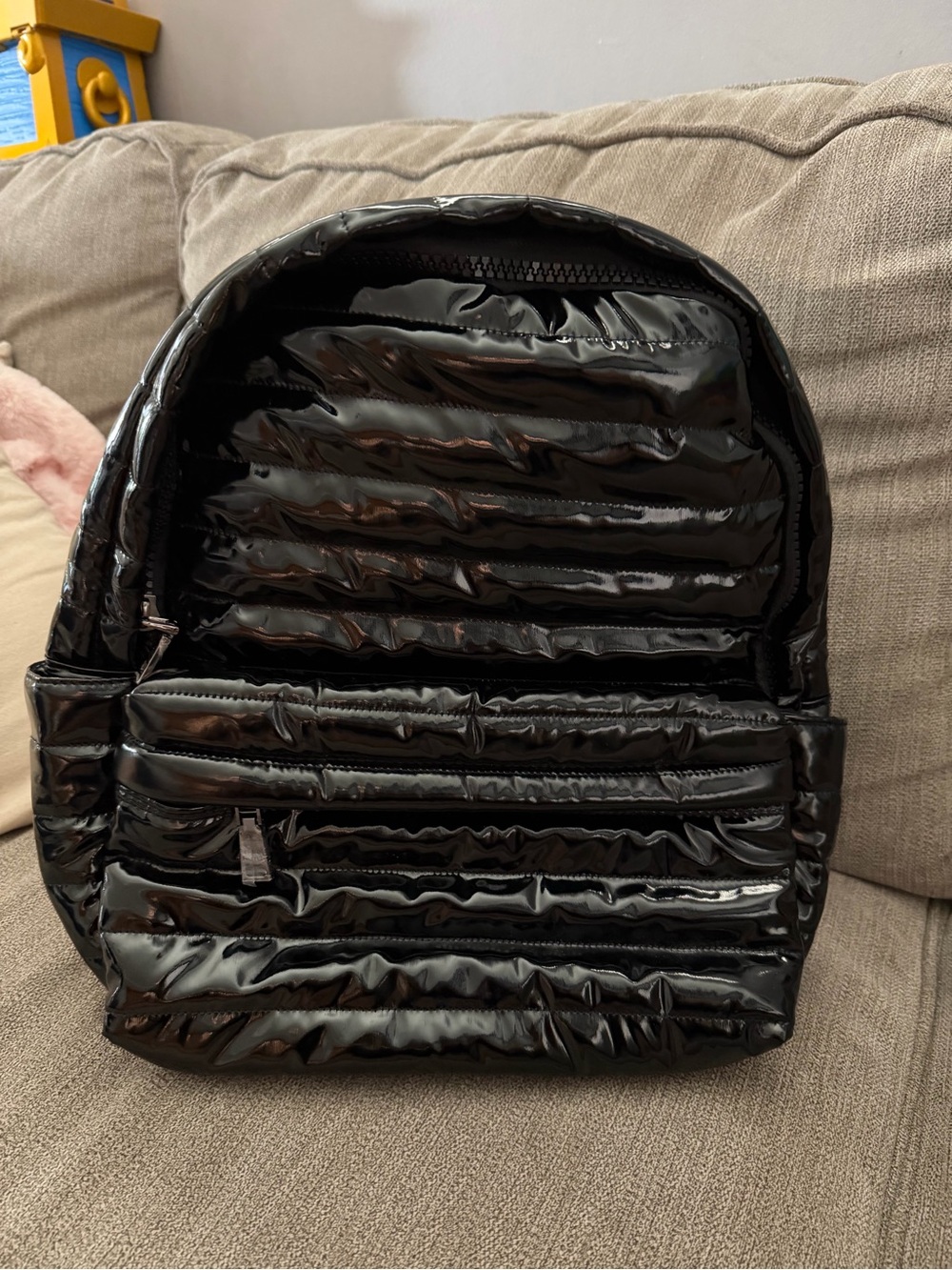 THINK ROYLN- Women's Black Quilted Gloss Backpack - Stylish Everyday Carry